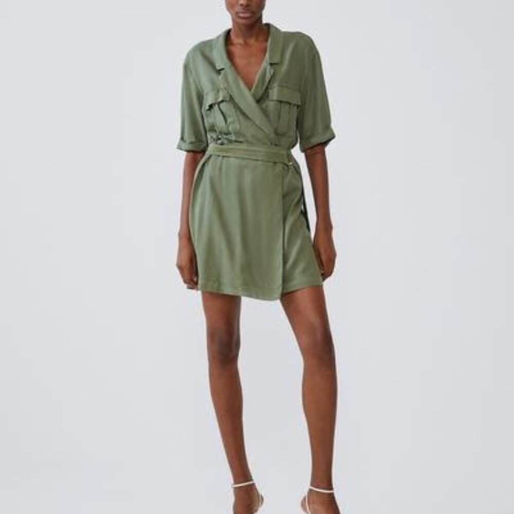 Zara Military Style Wrap Shirt Dress Size Small